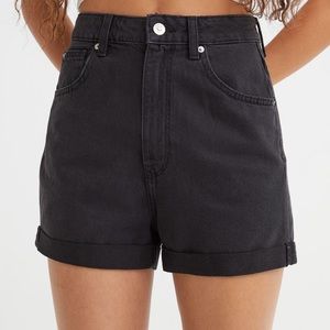 Black denim mom fit shorts